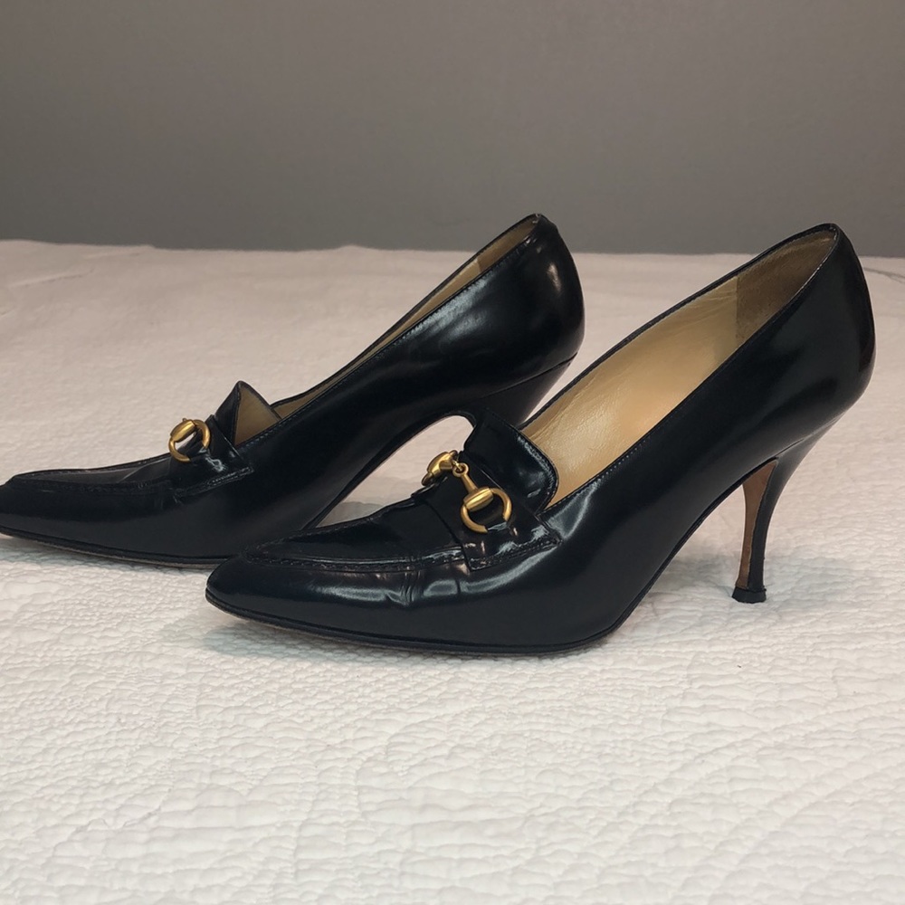 Gucci Black Heels with Gold Detail